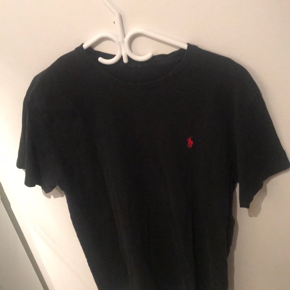 Stylish Ralph Lauren Jet Black Tee with Blood Red Logo Sharp!